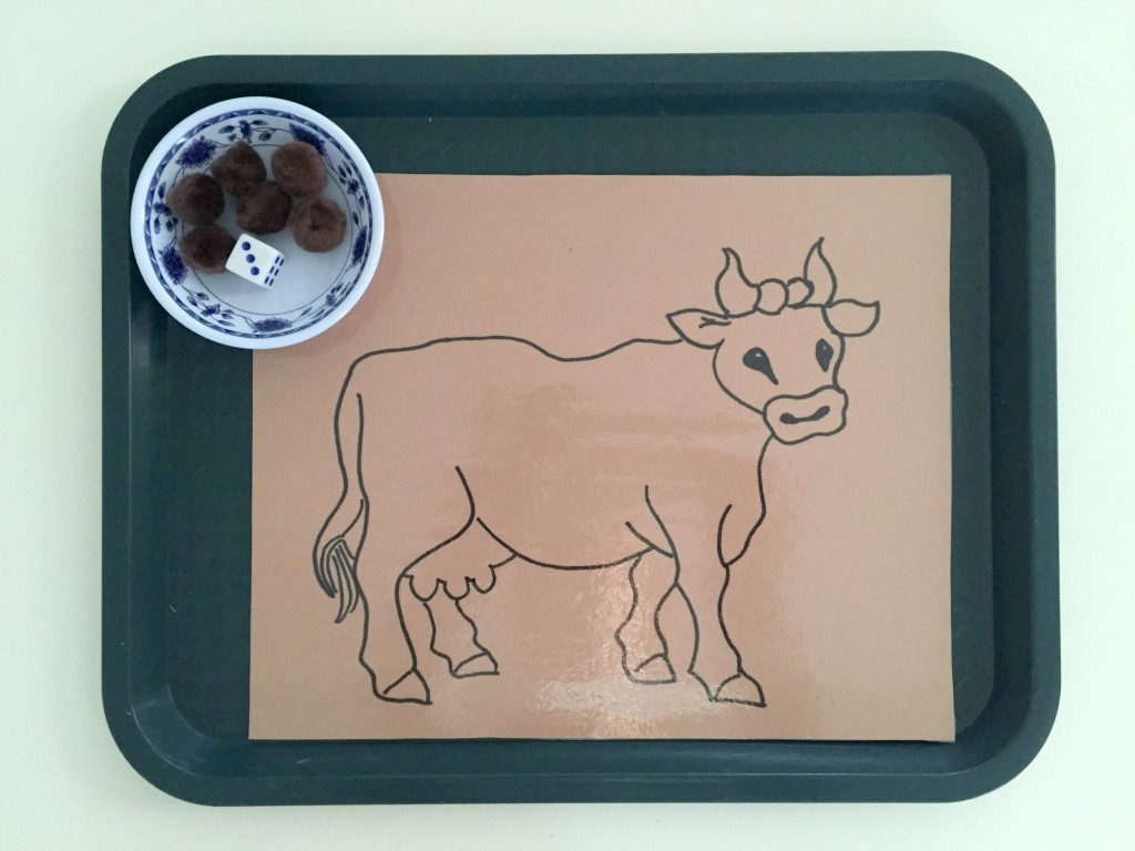 Farm Animal Activities in the Preschool Classroom - Roll the dice and add the spots to the cow