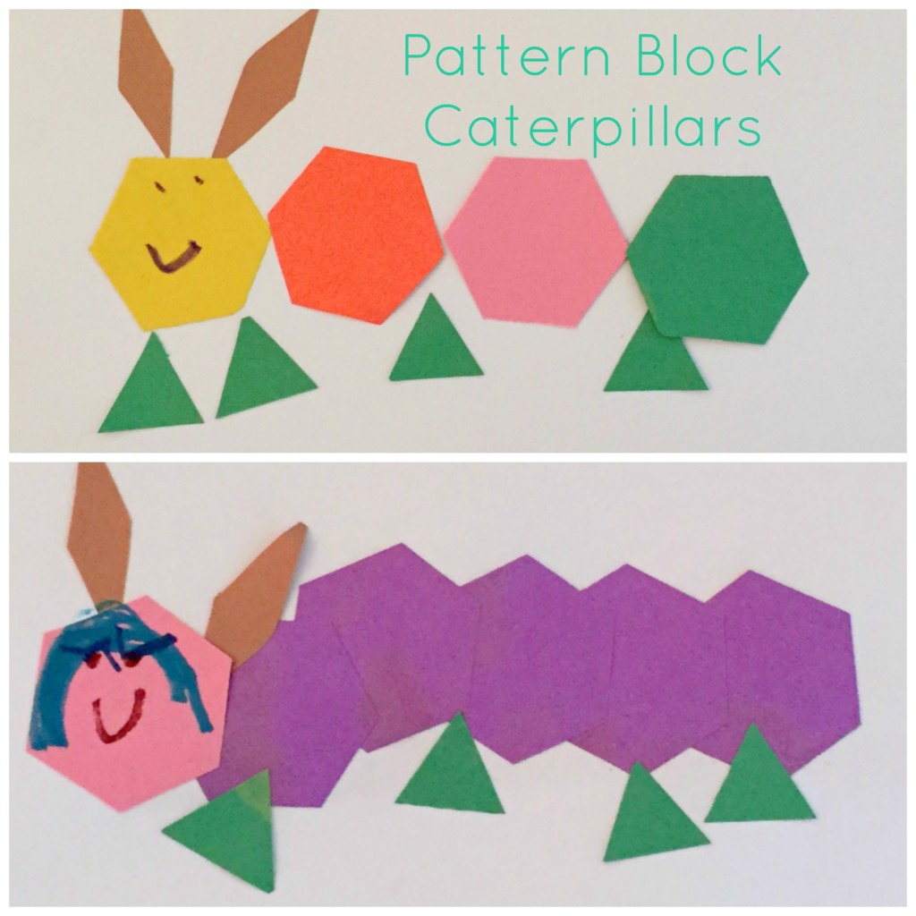 Caterpillar Activities for the Preschool Classroom - Caterpillars made with Pattern Blocks