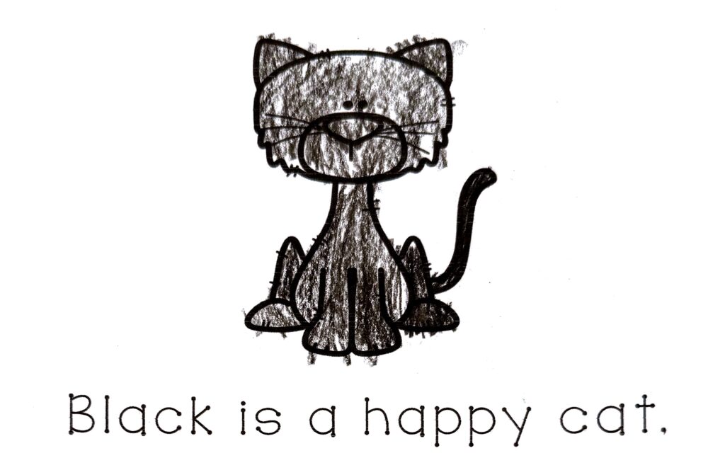 Black is a happy cat coloring activity 