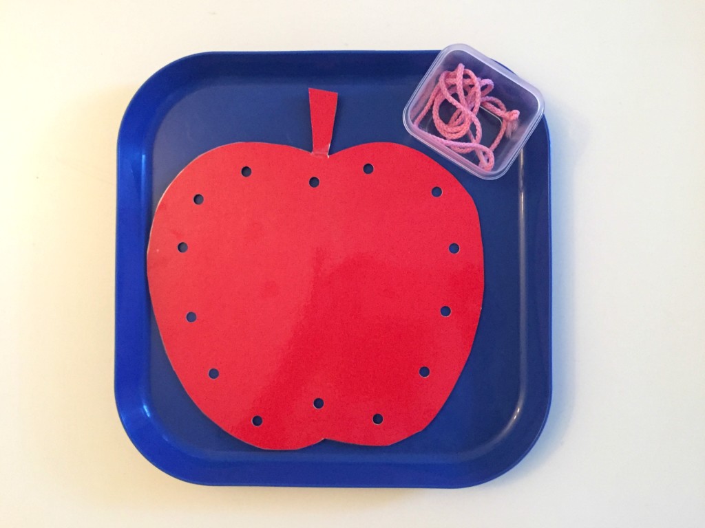 Fall Practical Life Activities in the Preschool Classroom - Apple Lacing 