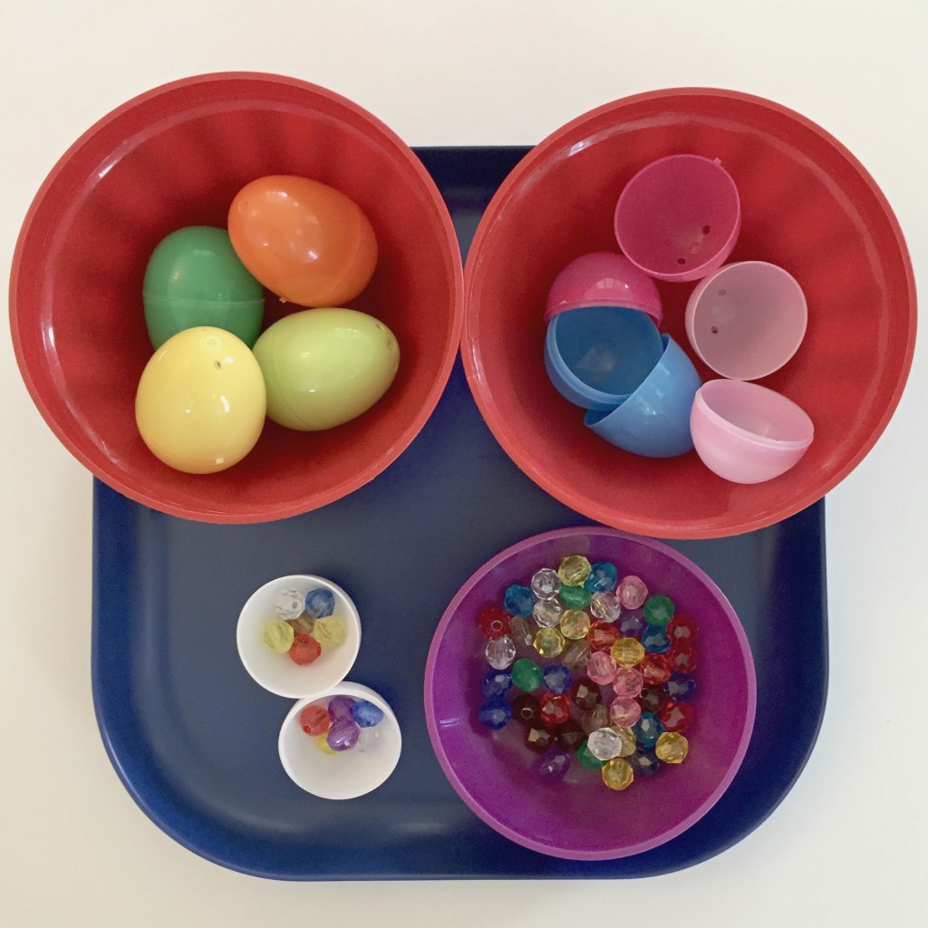 Easter Shelf Activities for the Preschool Classroom - Practical Life Shelf Cracking Eggs