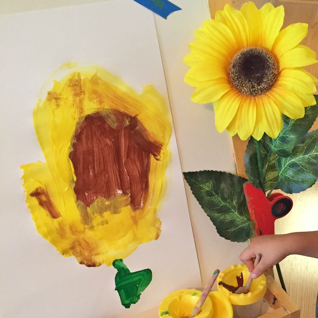 Easel Work - Painting Sunflowers