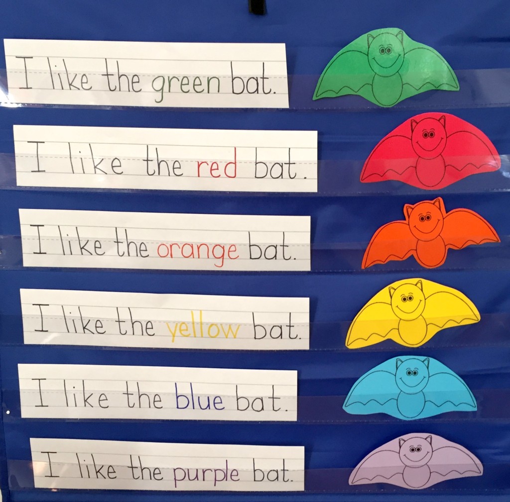 Bat pocket chart activity, practice color words and sight words in the preschool classrom 