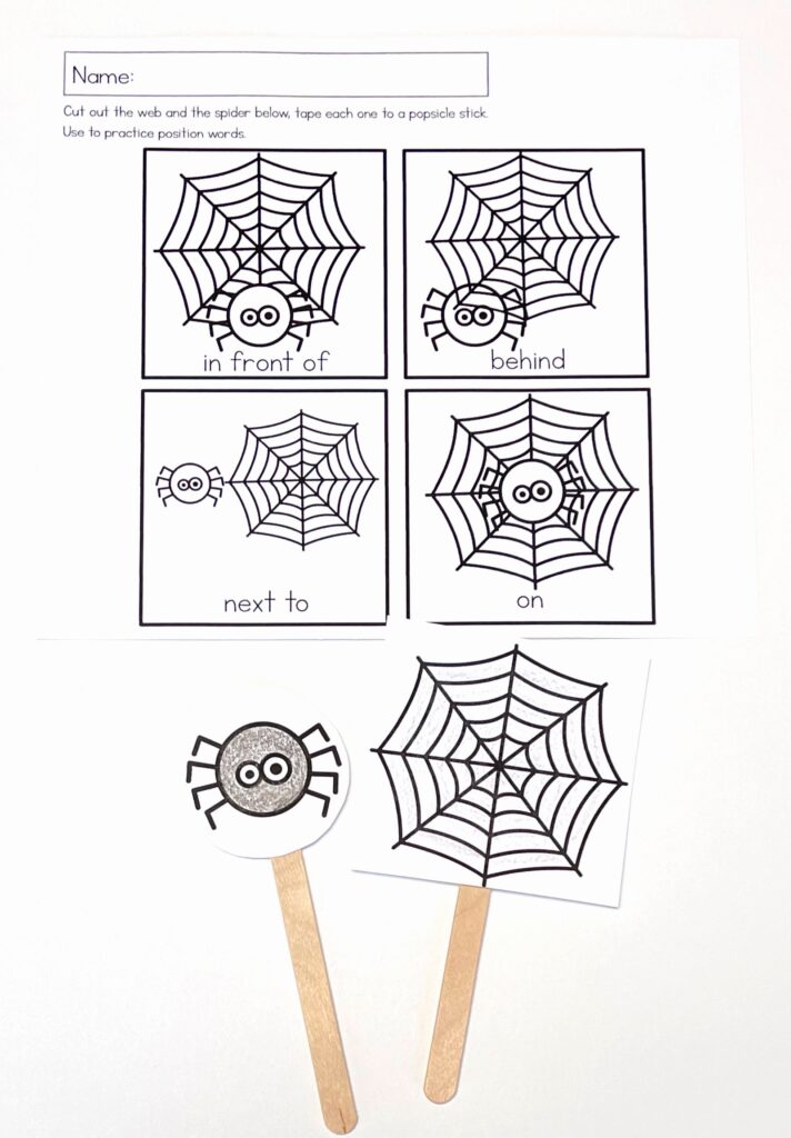 Spider Preposition Preschool Activity