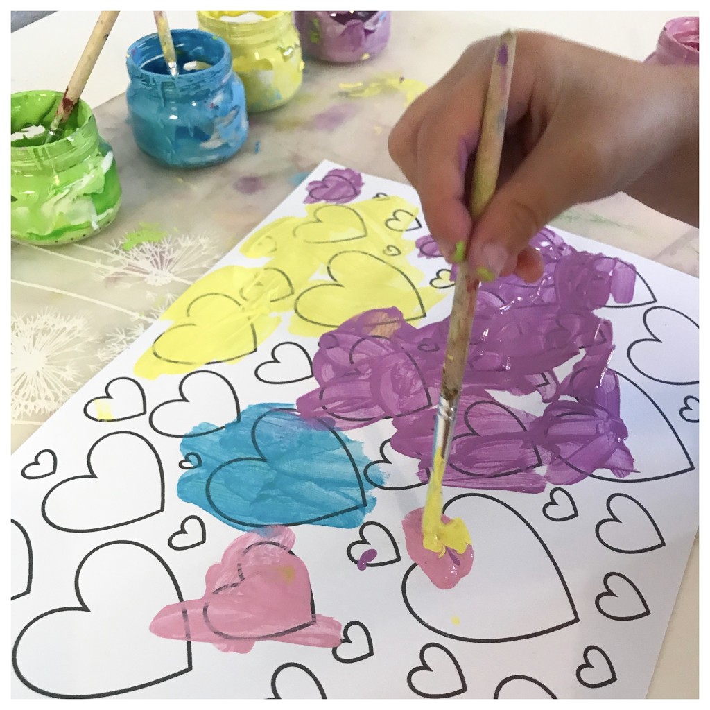 Painting hearts for Valentine's Day 