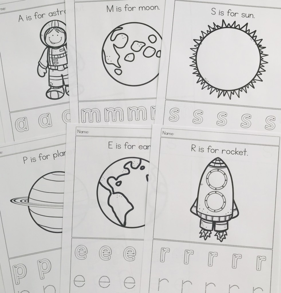 Space Activities for the Preschool Classroom Beginning Sound Printables 