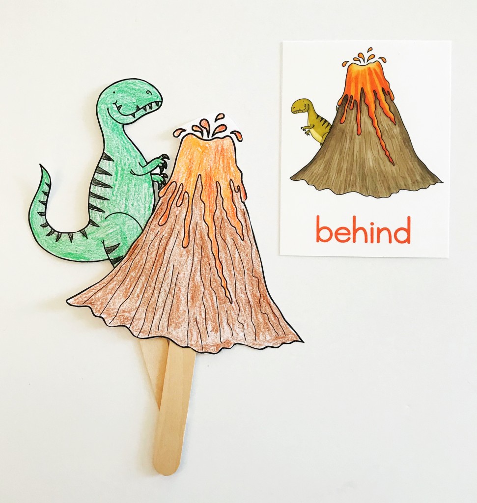 Dinosaur Preschool Activities - Dinosaur and Volcano Preposition Activity 