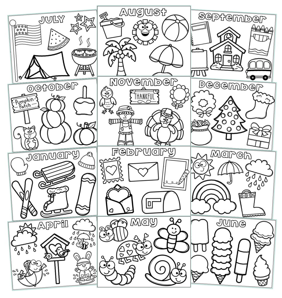 2021 2022 Monthly Calendar coloring pages 