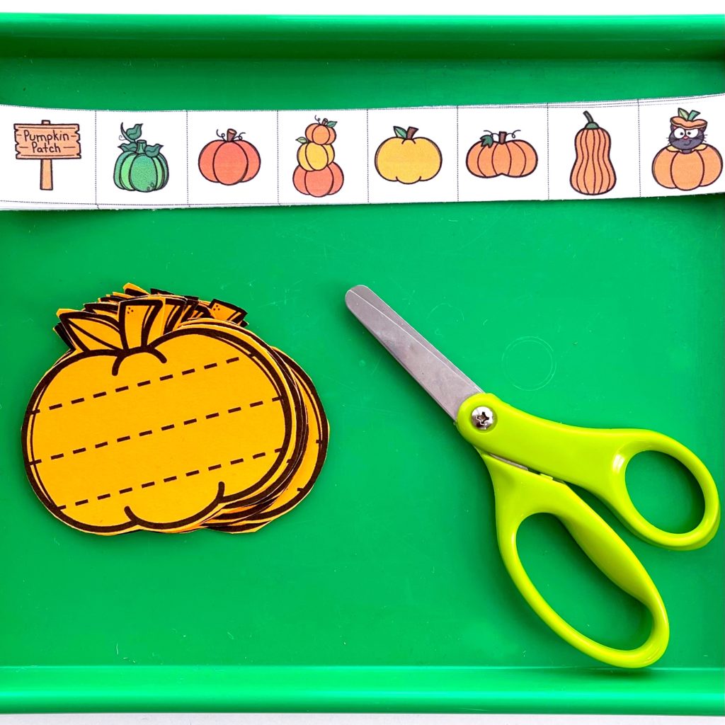Pumpkin themed scissor strips and cutting activity 