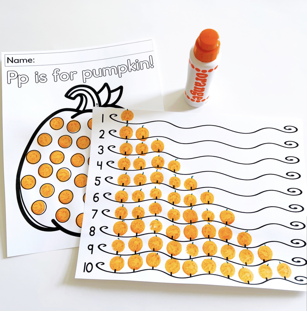 Pumpkin themed dot art activities 