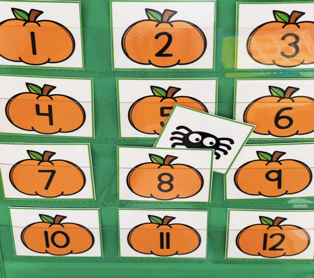 Find the spider pocket chart number game for the preschool classroom. 