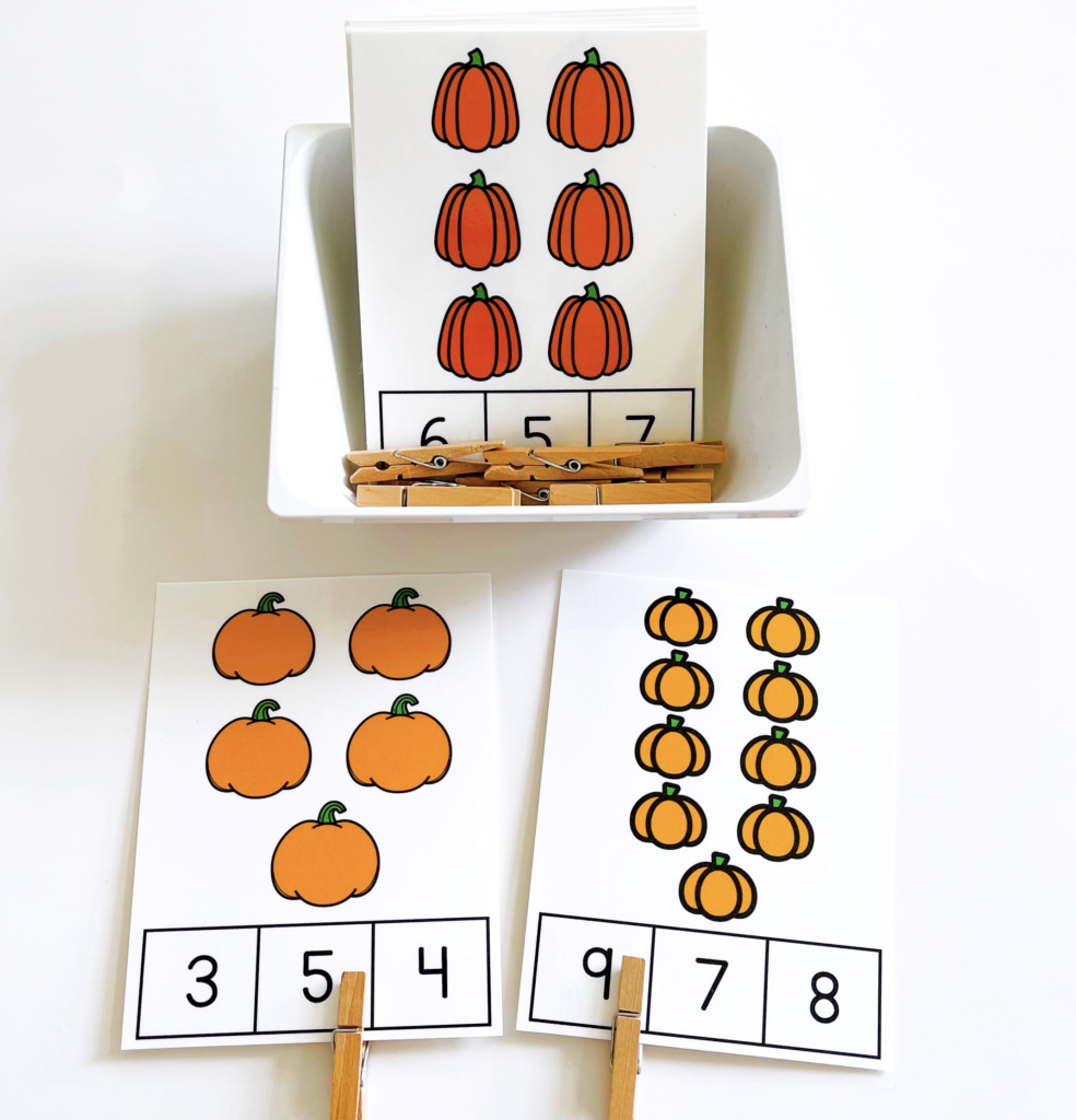 Pumpkin-themed count and clip cards 