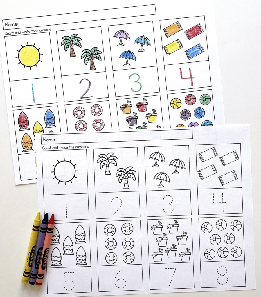 Summer Math - count and write or trace the numbers 