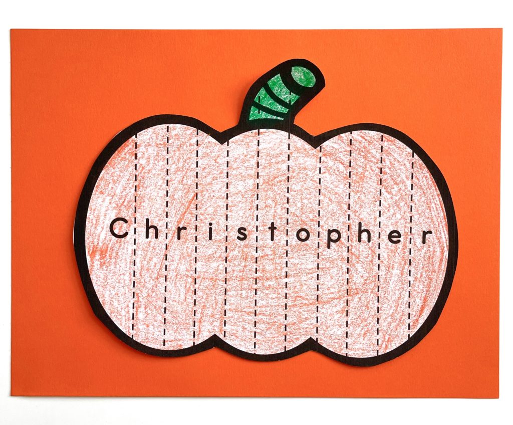 Pumpkin Name Craft Activity printed on white construction paper