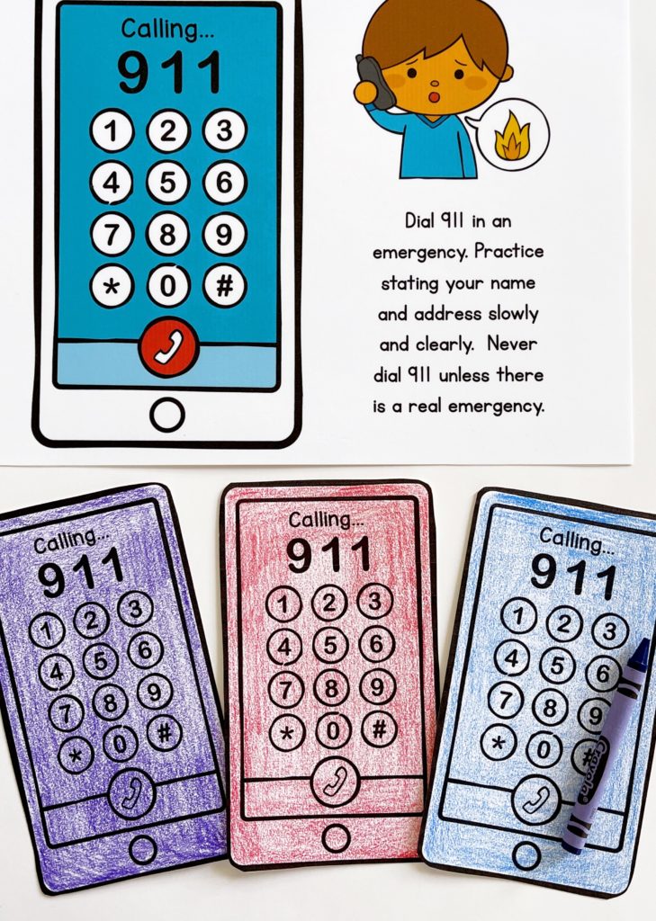 Fire Safety Week Preschool Circle Time Poster and 911 emergency phone printable 