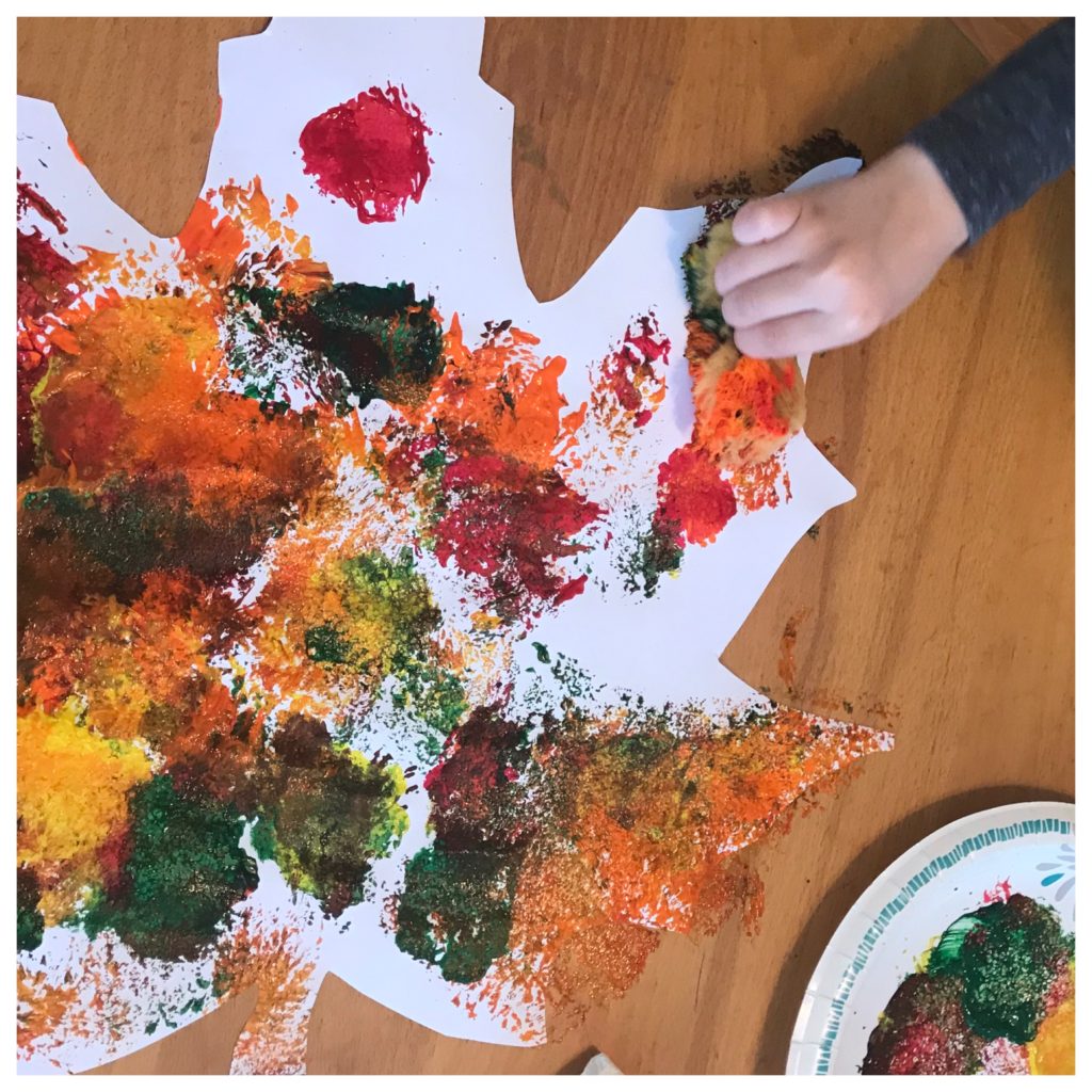 Giant Leaf Sponge Painting - Fall Preschool Art Activity 