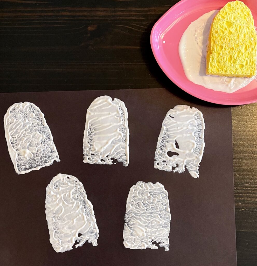 Ghost sponge prints a preschool Halloween art project 