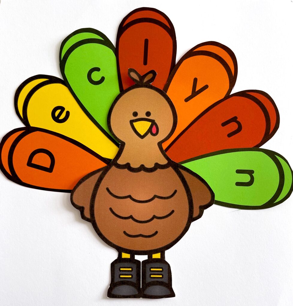 Turkey Name Craft Activity printed on fall colored card stock 
