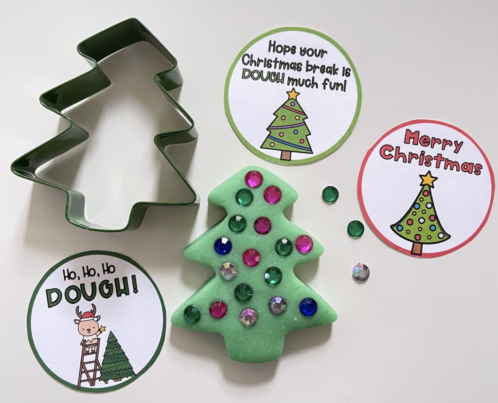 Christmas Playdouh cookie cutters, gift tags, and gems 