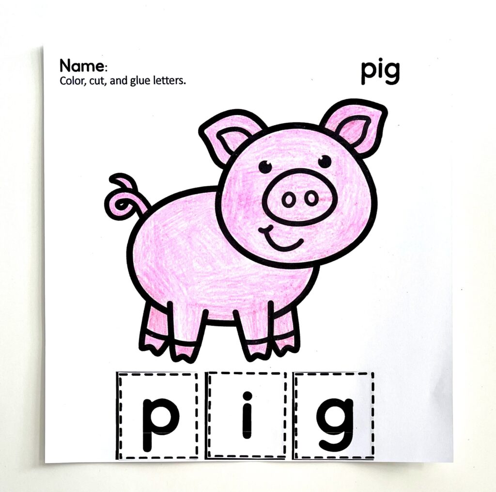Color, cut, and glue Pig and Hen coloring worksheets 