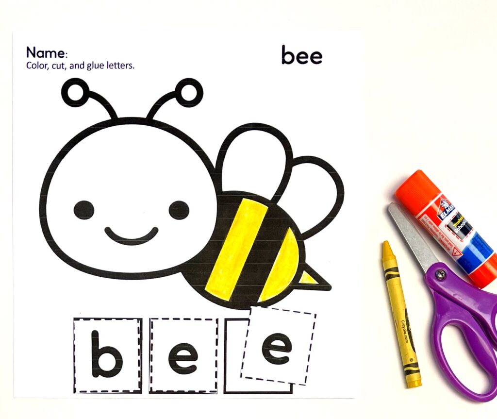 Bee coloring, scissor, and gluing activity 