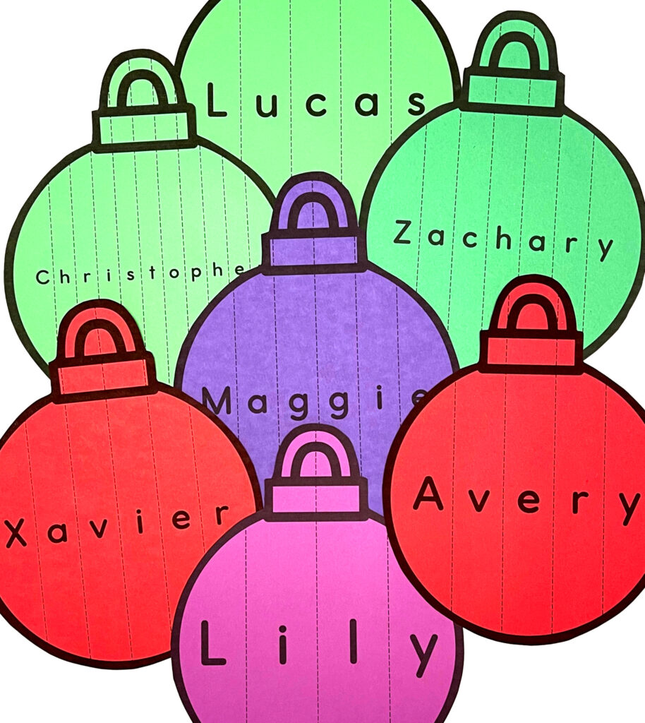 Cut out ornament name activity with students' names. 