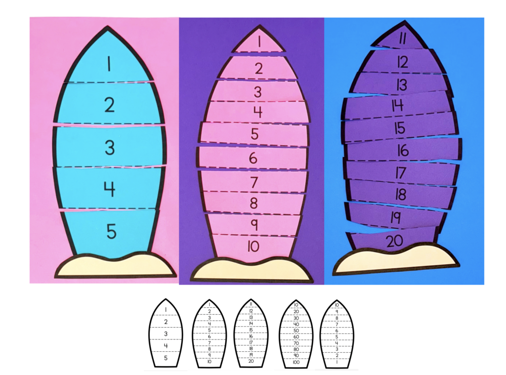 Summer Surfboard Number Order and Scissor Activity