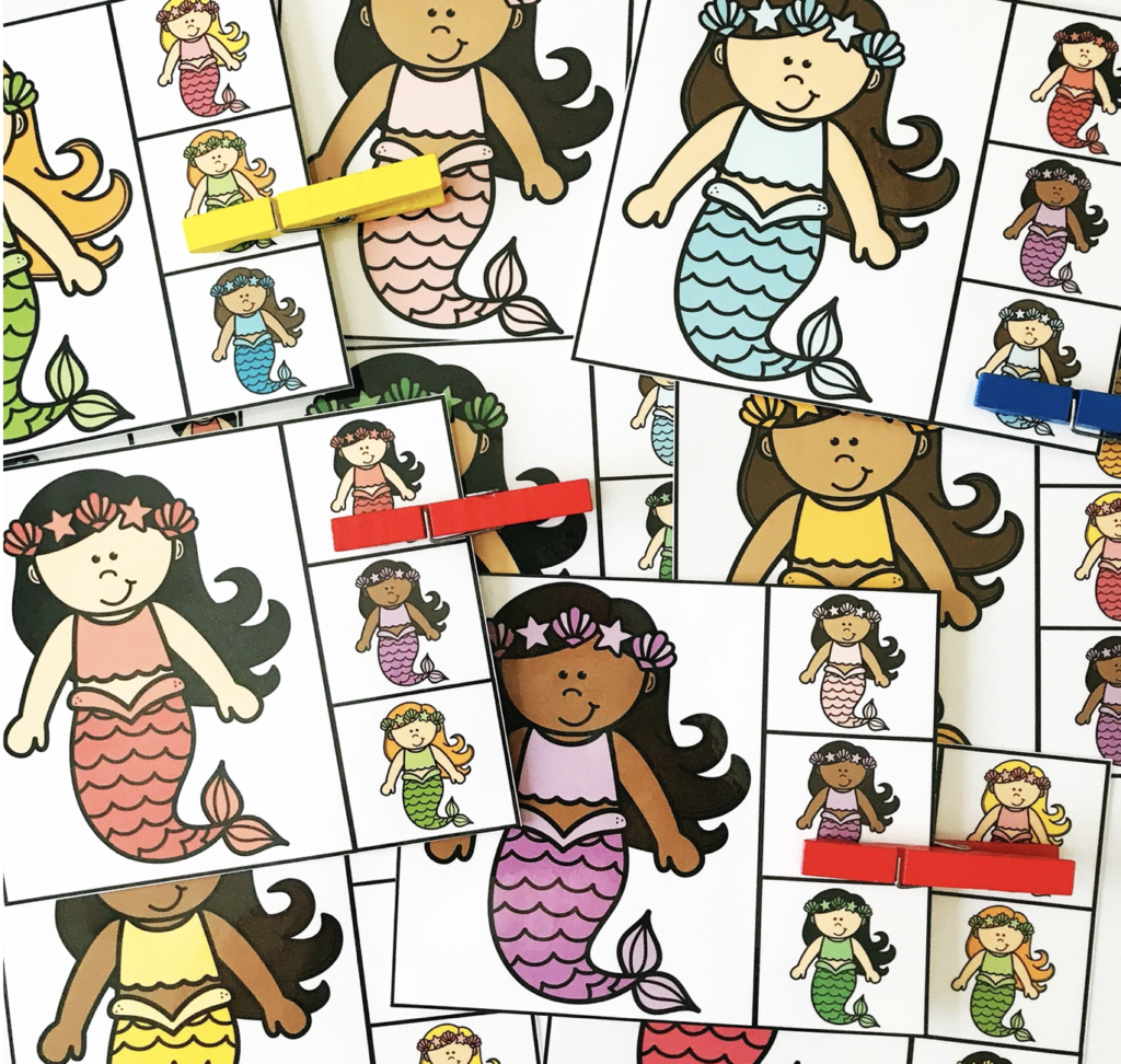 Mermaid Color Matching Clip Cards