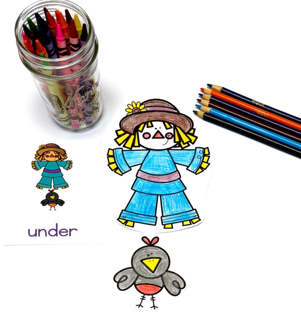 Scarecrow and Crow Coloring Preposition Activity