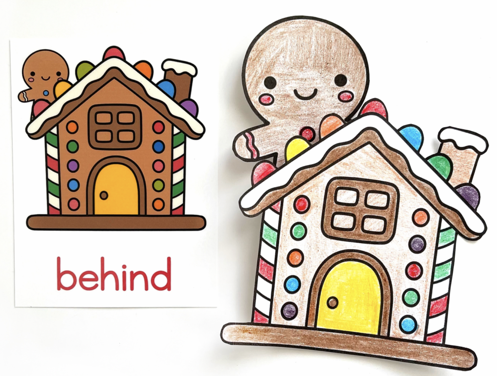 Gingerbread Boy and Gingerbread House Coloring Preposition Activity