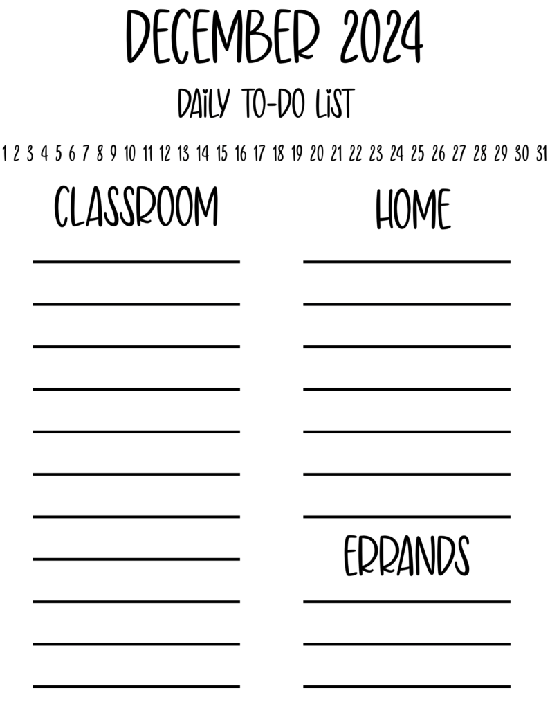 December 2024 Daily Teacher To-Do List