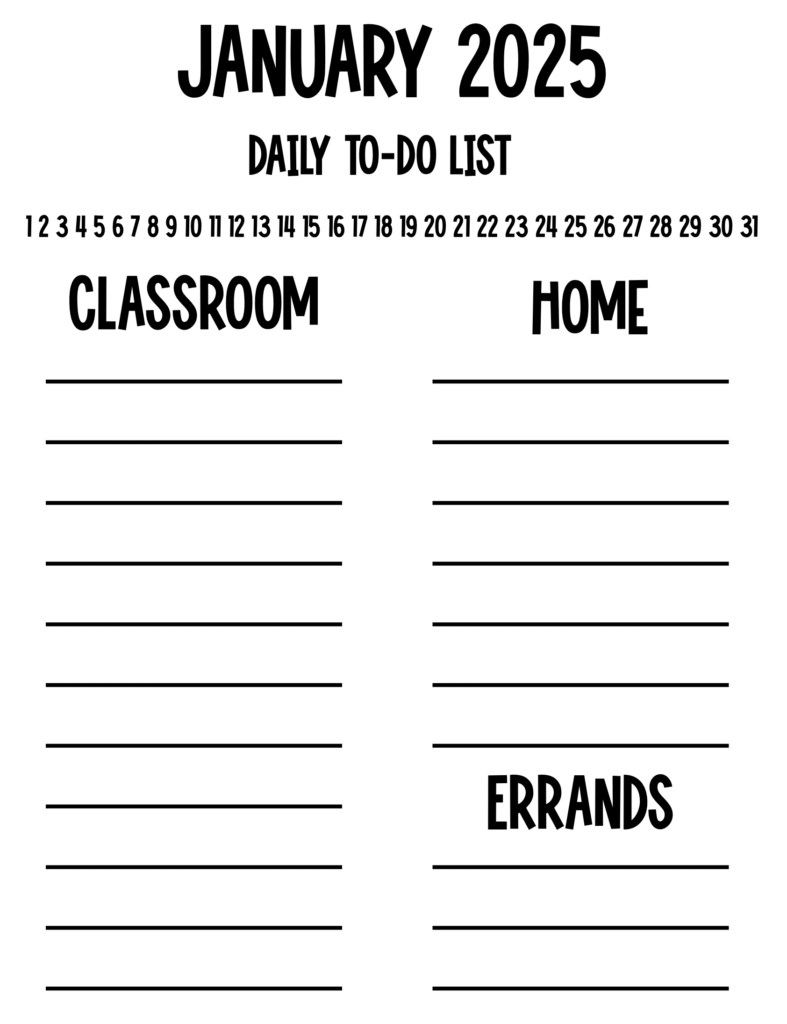 January Daily To-Do List 