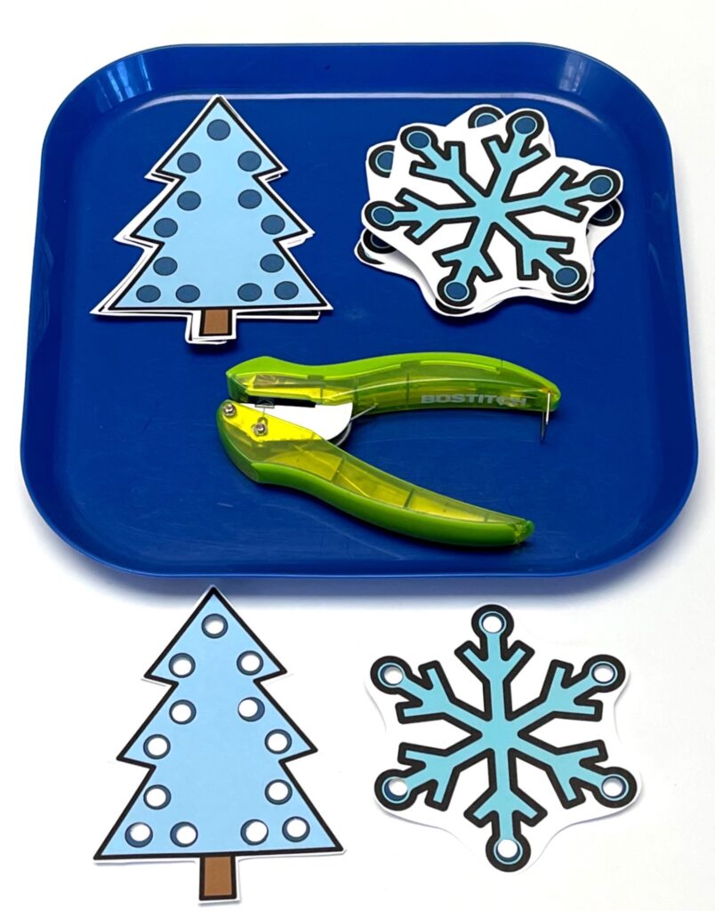 January Fine Motor Hole Punch Activity Winter Tree and Snowflake 