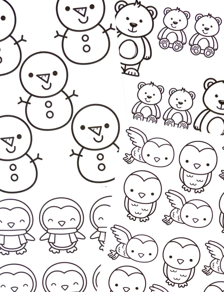 Winter Craft Pages, snowman, polar bear, snowy owls, penguins