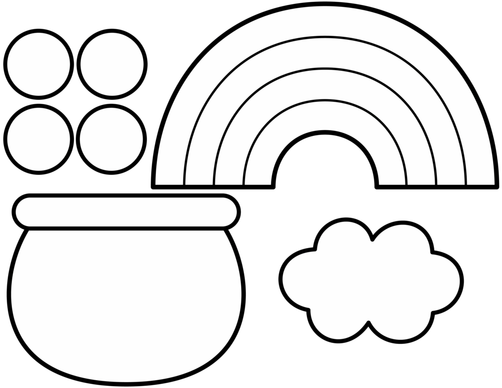 Pot of Gold with rainbow and cloud, Black and White Template 