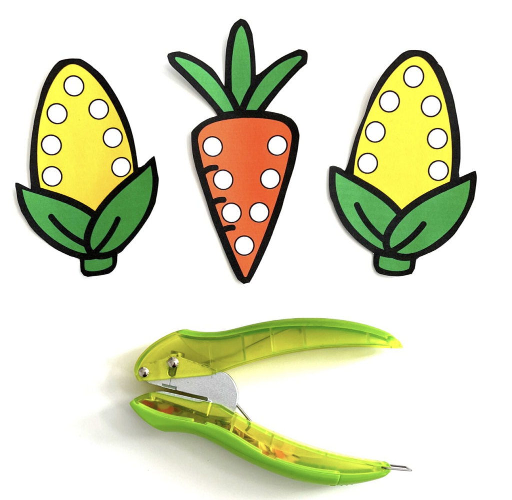 April Fine Motor Activity - Farm/Vegetable Hole Punch Corn and Carrots 