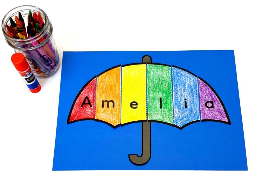 Umbrella Name and Scissor April Preschool Craft Activity