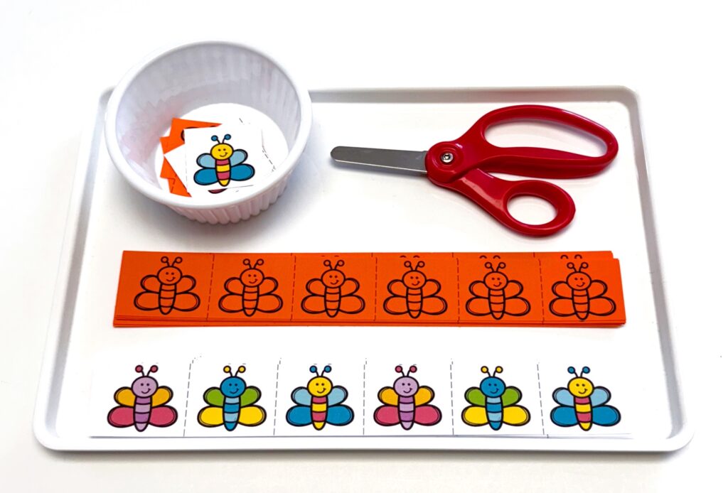 Butterfly themed preschool scissor strips