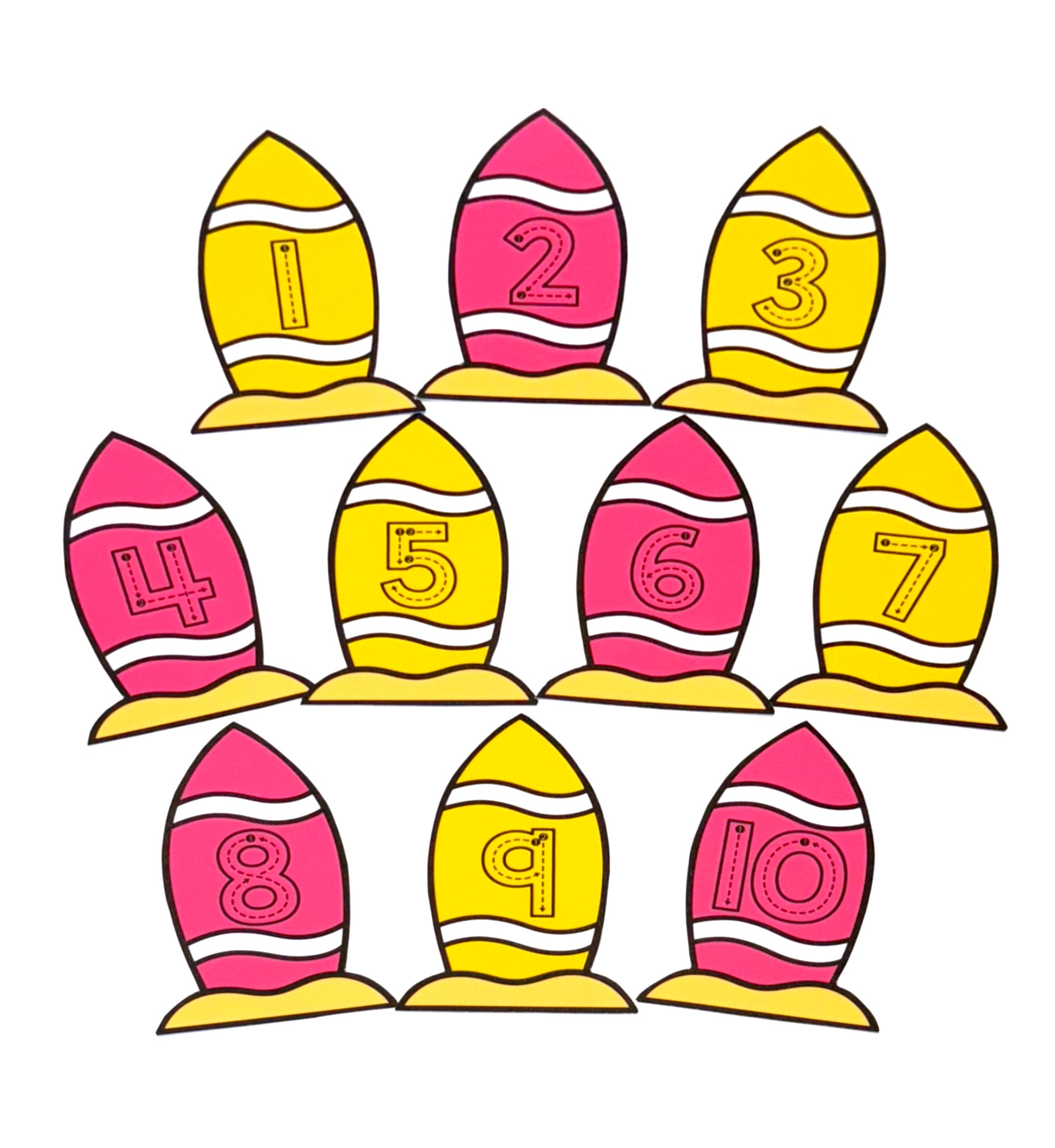 Beach Day Surfboard Number Formation Cards