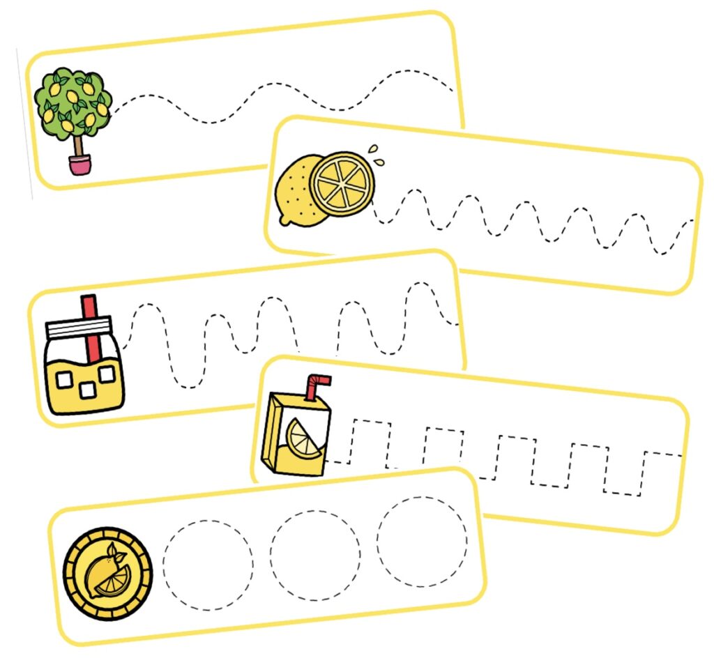 Lemonade themed pre writing cards