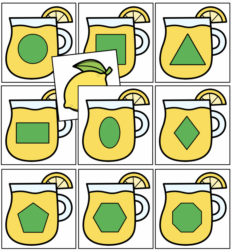 Lemonade shape hide and seek preschool activity