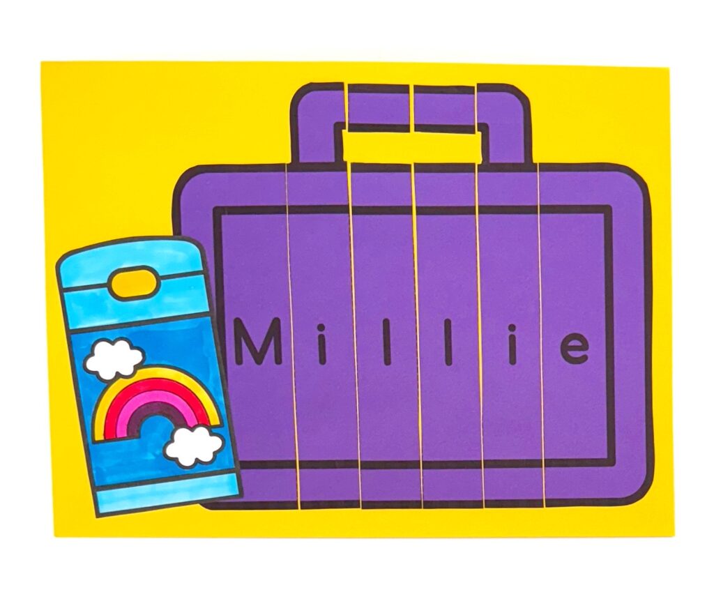 Back to school lunchbox name and scissor activity
