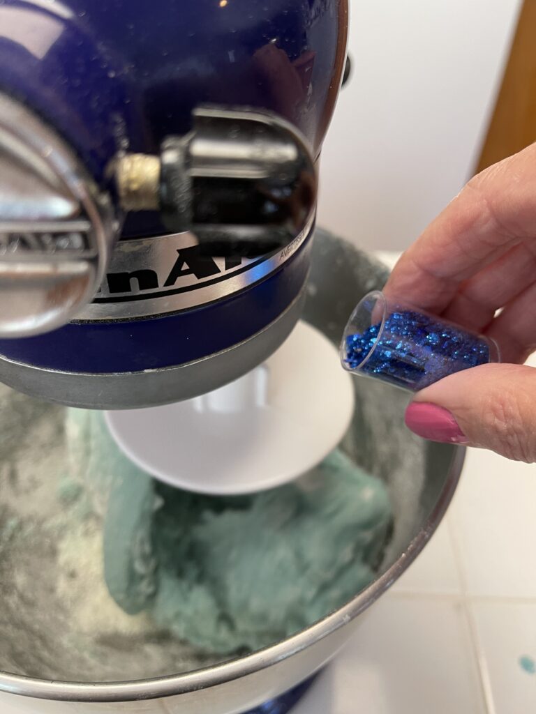 Making playdough with a mixer and dough attachment 