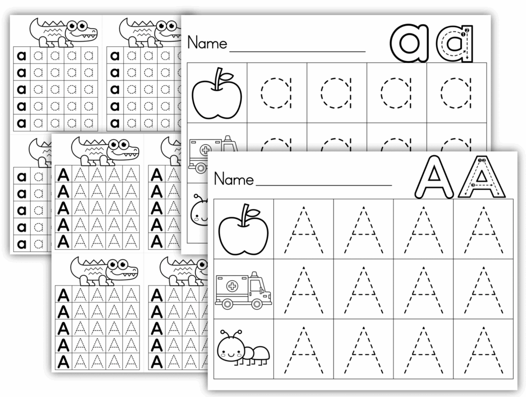 Letter A tracing printables / worksheets large and small options