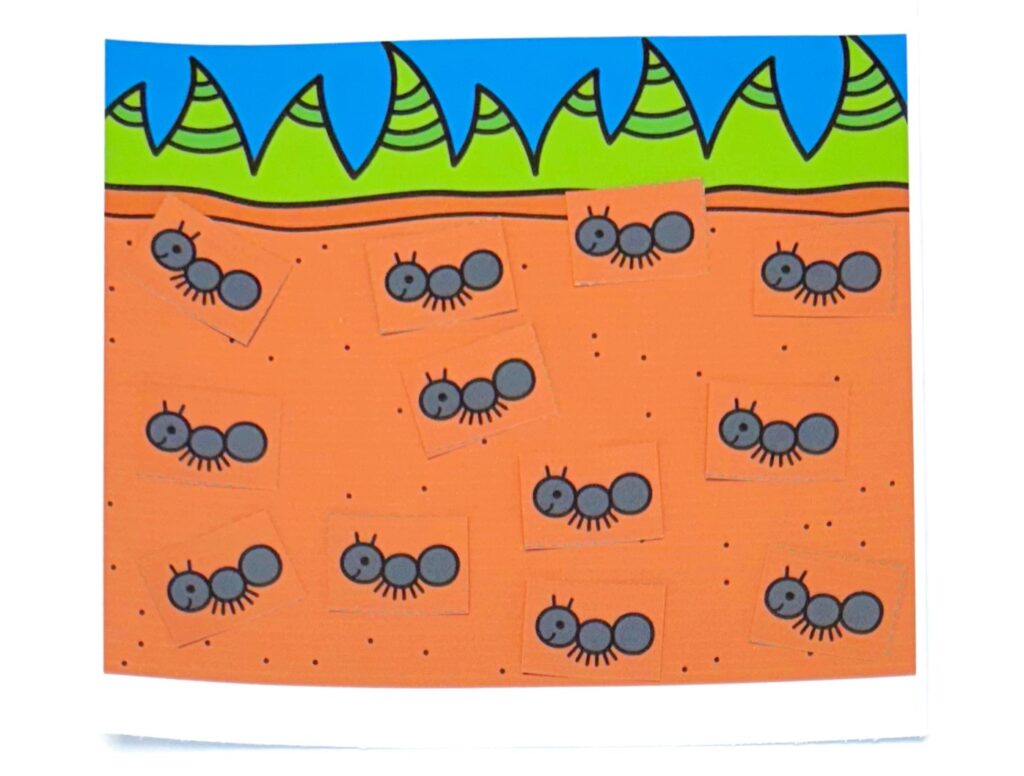 Letter a simple scissor and gluing activity with dirt and ants