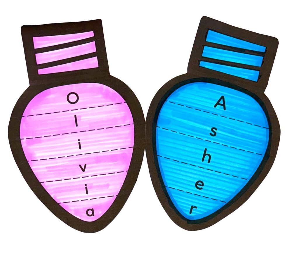 Christmas Light Coloring Name and Scissor Craft