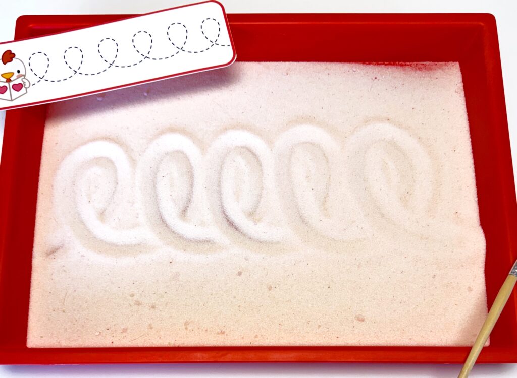 Valentine day salt tray prewriting