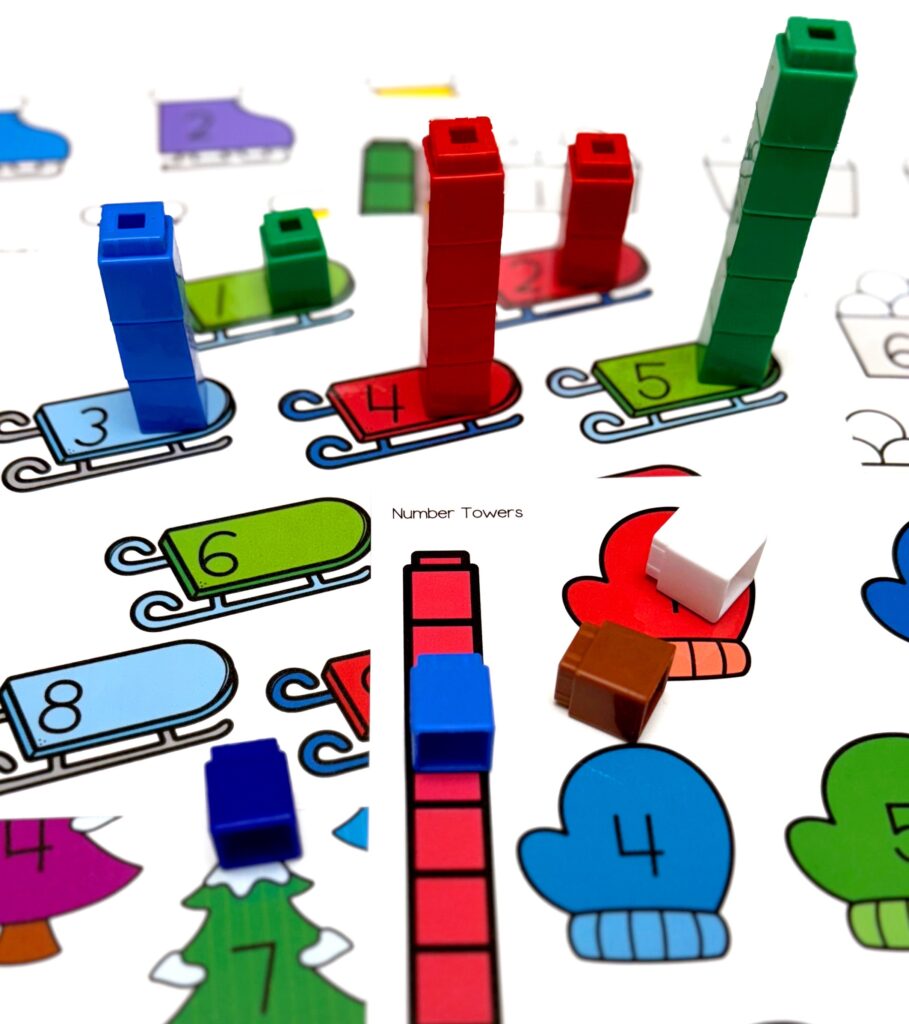 Winter Number Math Towers using unifix cubes