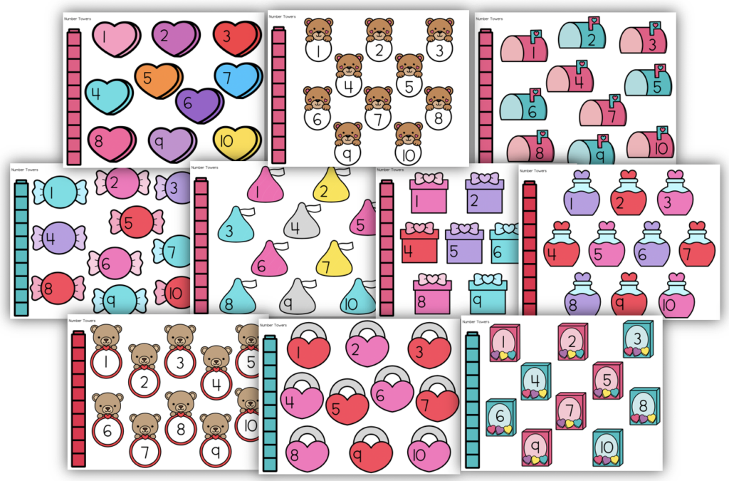 Valentines Day Themed Math Tower Mats