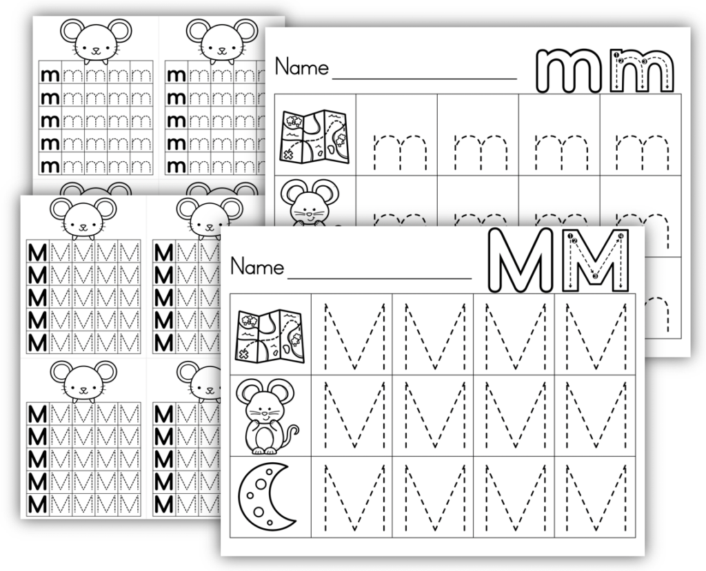 Letter M formation writing printables